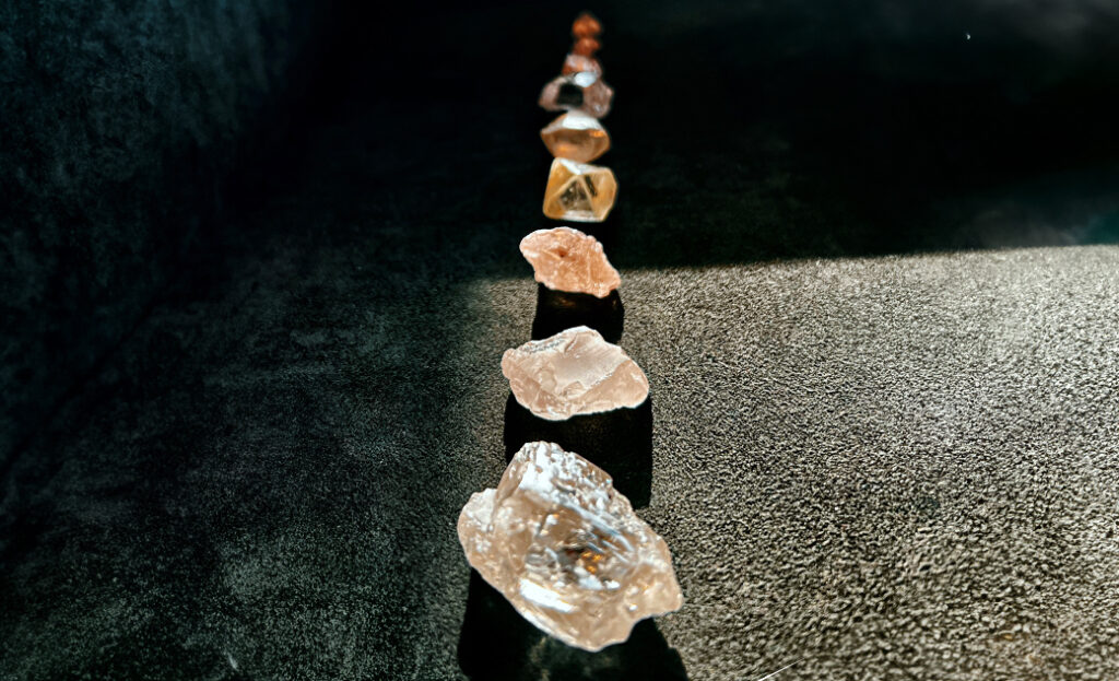 Loose Rough Diamonds Lined Up