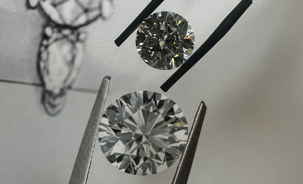 Close Up of Two Round Cut Diamonds