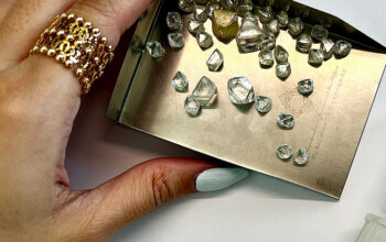 Uncut and Unpolished Diamonds in a Small Golden Container